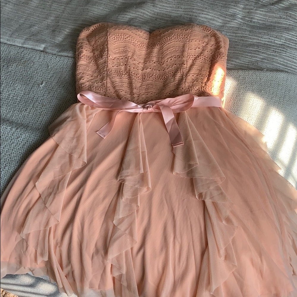 Strapless short peachy pink dress